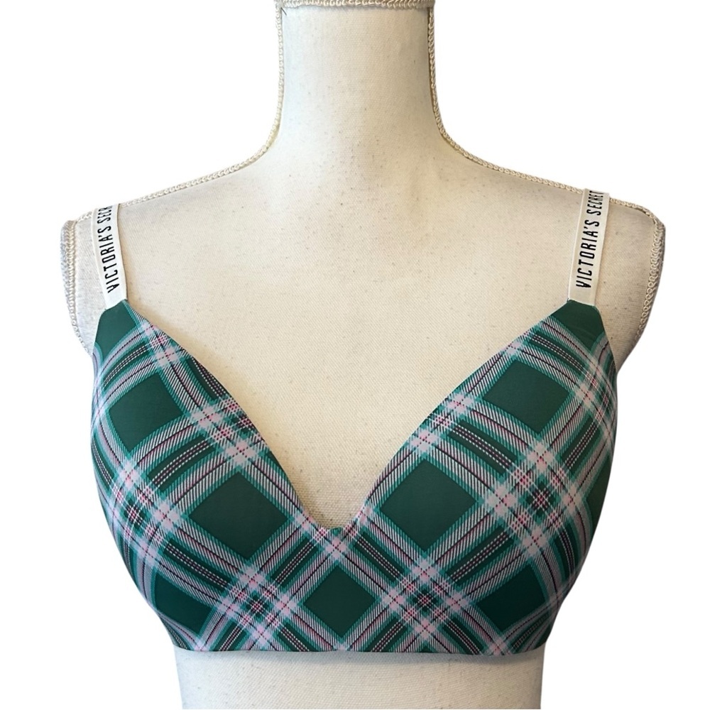 Victoria’s Secret T-shirt Lightly Lined Wireless Bra SZ 36D‎ in Green Plaid